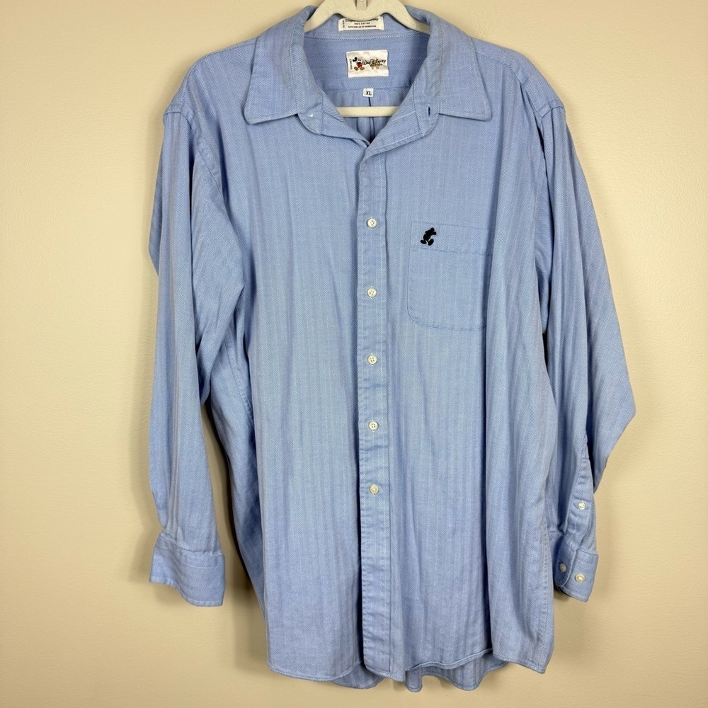 Walt Disney World Mickey Mouse Oxford Dress Shirt Mens XL Light Blue Vintage Top